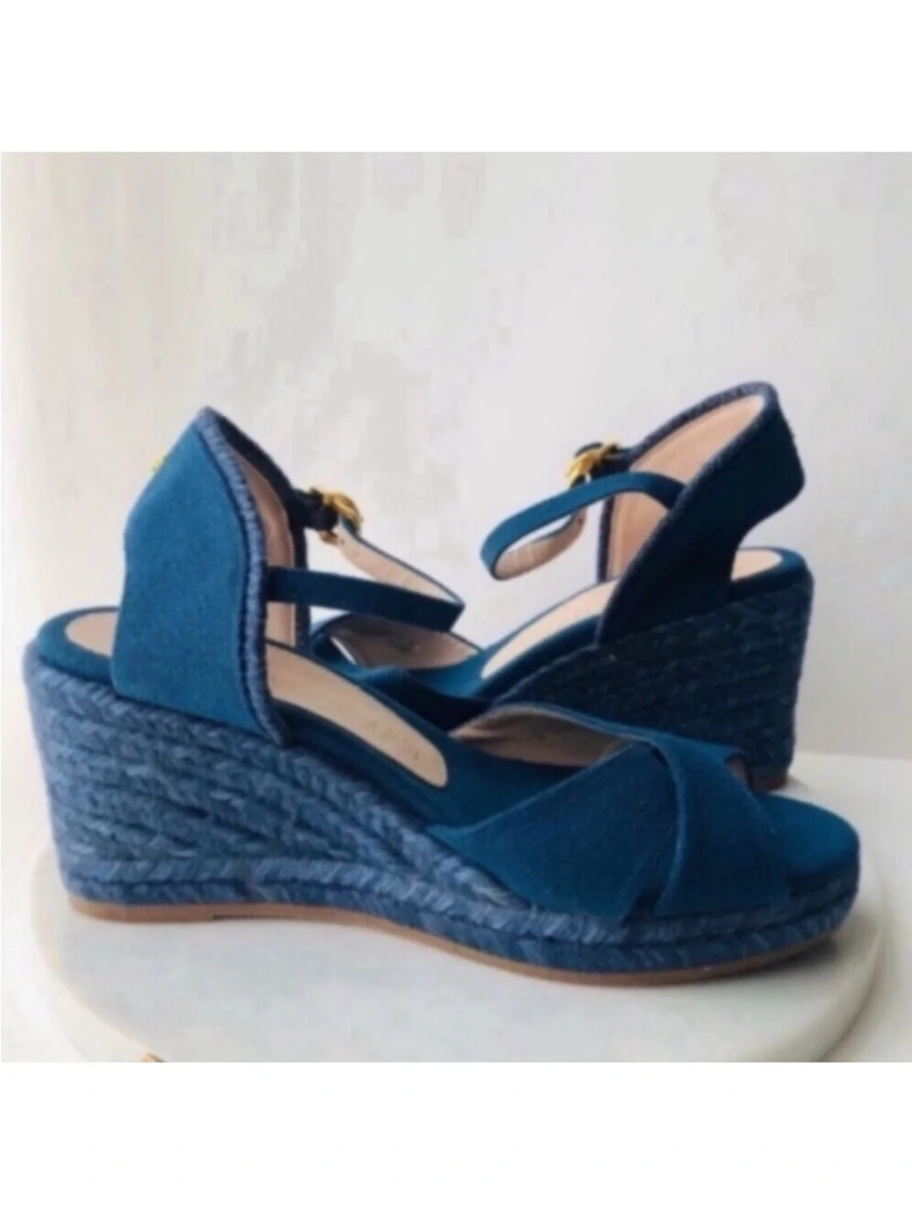 STUART WEITZMAN Wedge Espadrille - MIRELLA Navy Blue Wedge Espadrille Sandals